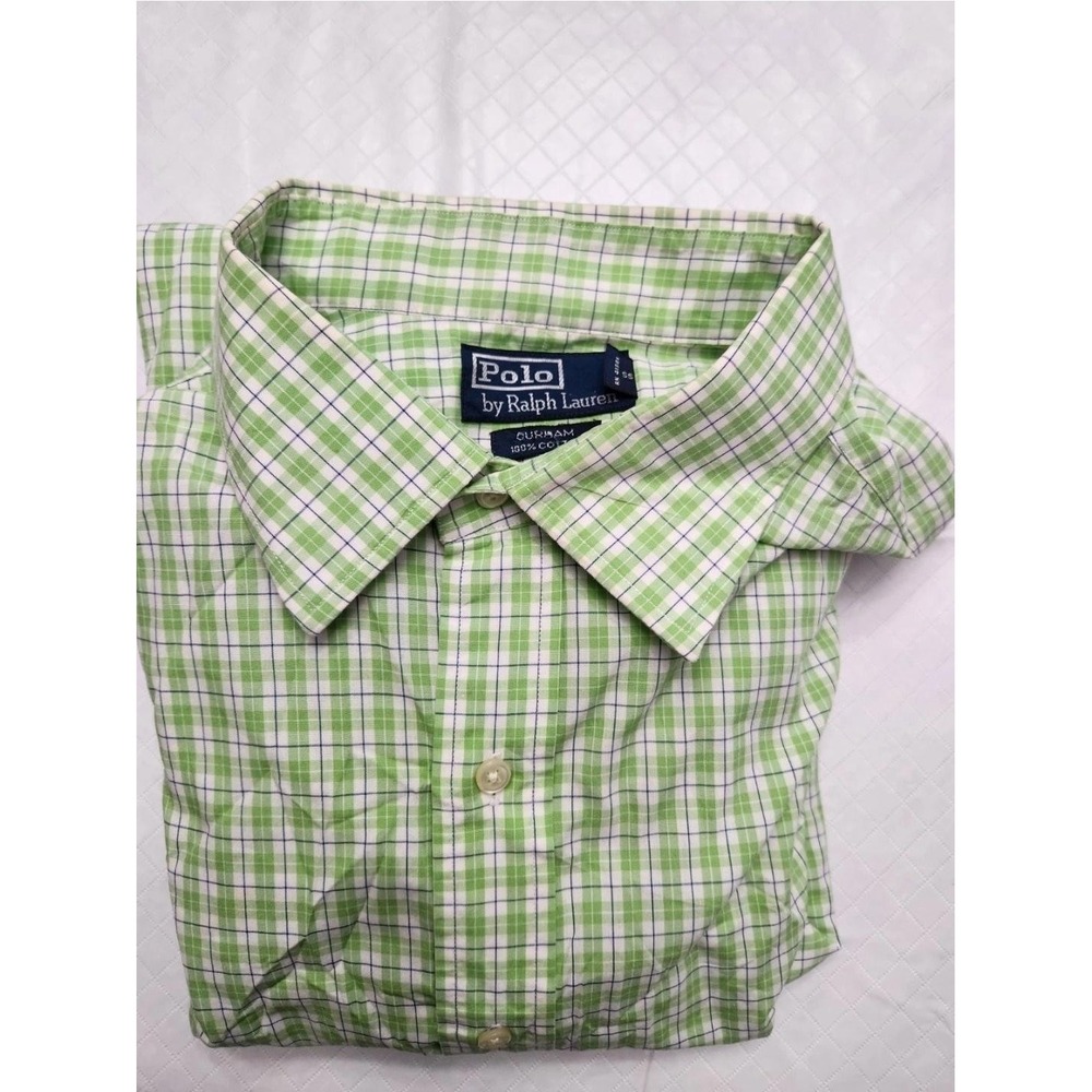 Polo Ralph Lauren Shirt Mens Large Green Plaid Curham Classic Fit French‎ Cuff